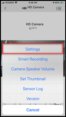 Settings button is highlighted