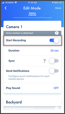 Start Recording Option toggled on