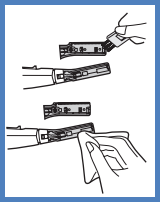 Image shows brushing the blade with a brush and a dry cloth as described in steps 1 and 2.