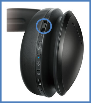 Image shows the location of the multi function button on the side of the headphone