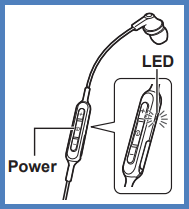 Image of the location of the power button on the cord of the earphones