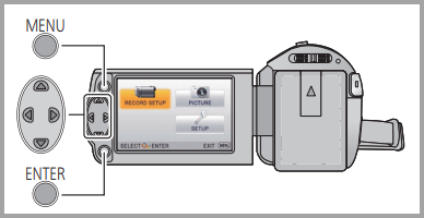 picture of camera LCD showing the Menu arrows and Enter buttons on the left side of the monitor